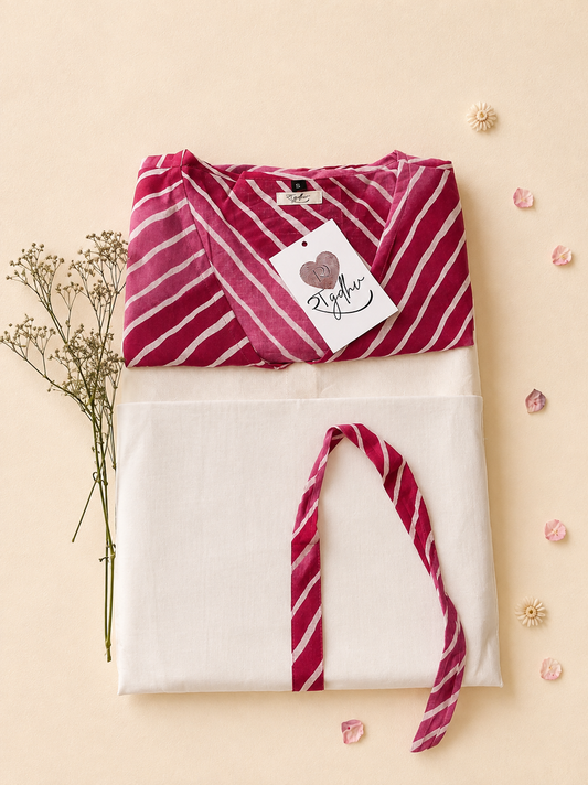 Pure Cotton Angrakha Kurta Set in lehriya print for Women Comfortable | Elegant | Everyday Wear