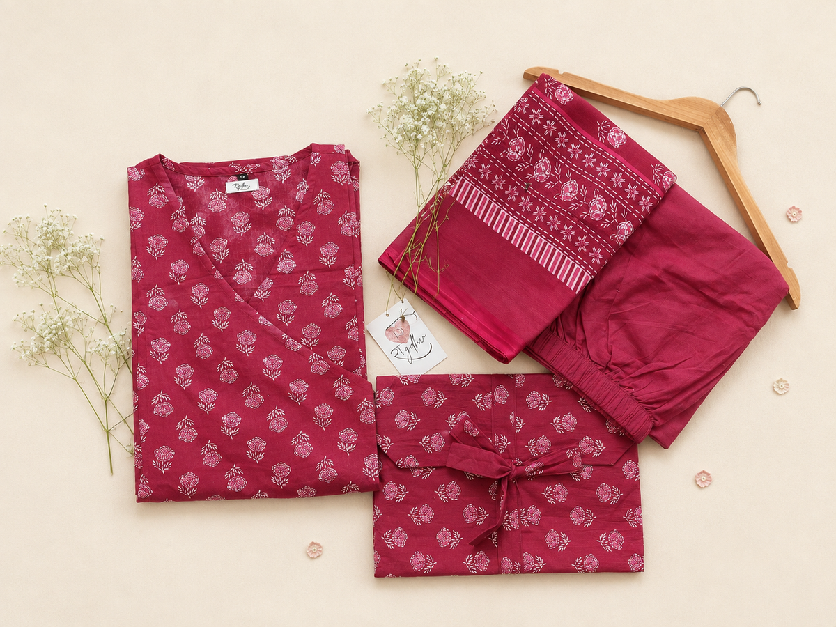 Pure Cotton Angrakha Kurta Set for Women Comfortable | Elegant | Everyday Wear
