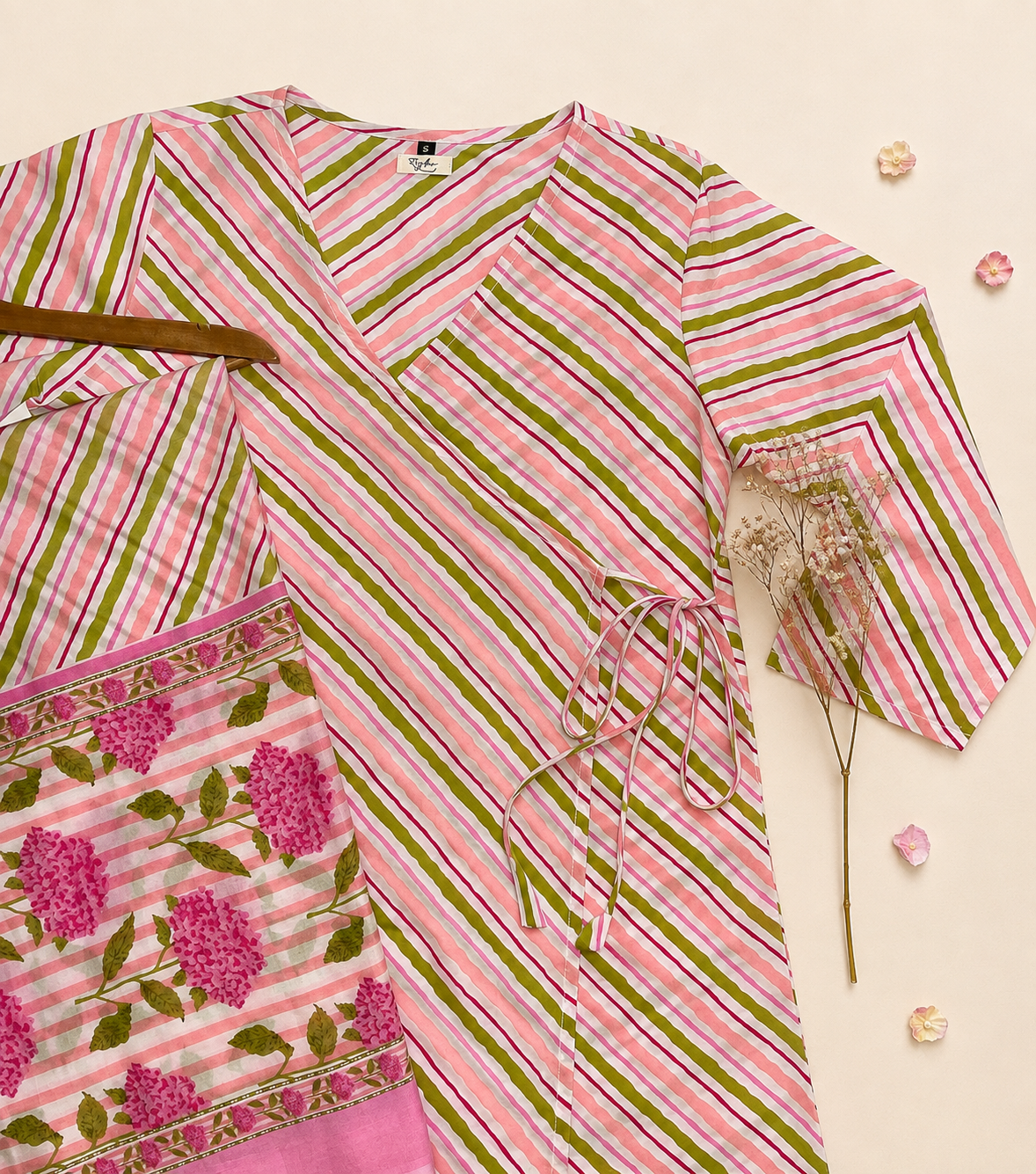 Pure Cotton Angrakha Kurta Set in Lehriya Print for Women Comfortable | Elegant | Everyday Wear