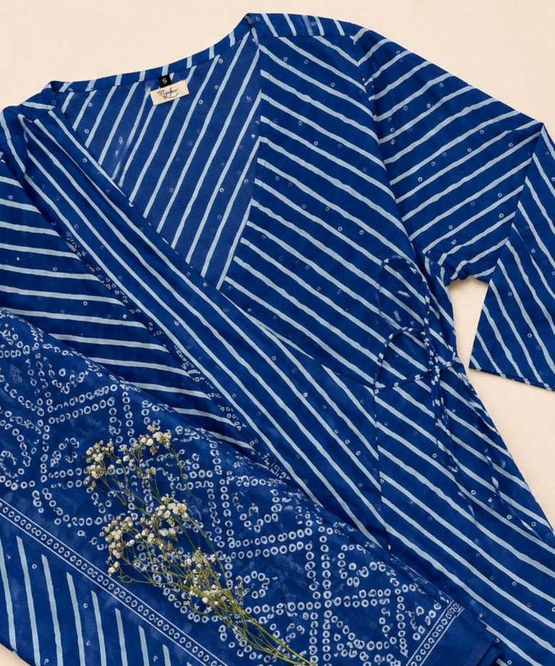 Pure Cotton Angrakha Kurta Set in Lehriya Print for Women Comfortable | Elegant | Everyday Wear