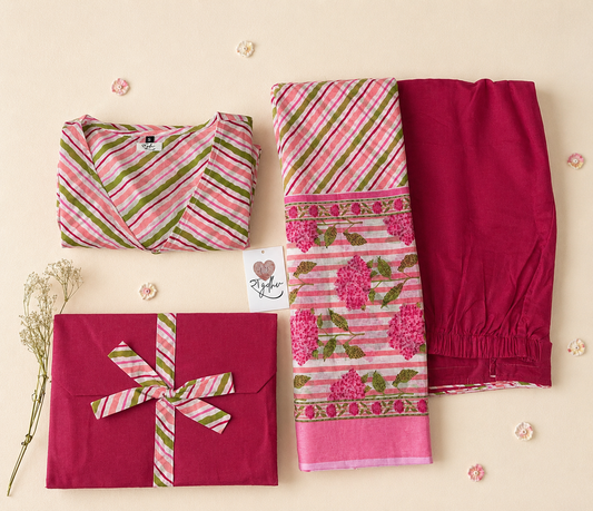 Pure Cotton Angrakha Kurta Set in Lehriya Print for Women Comfortable | Elegant | Everyday Wear