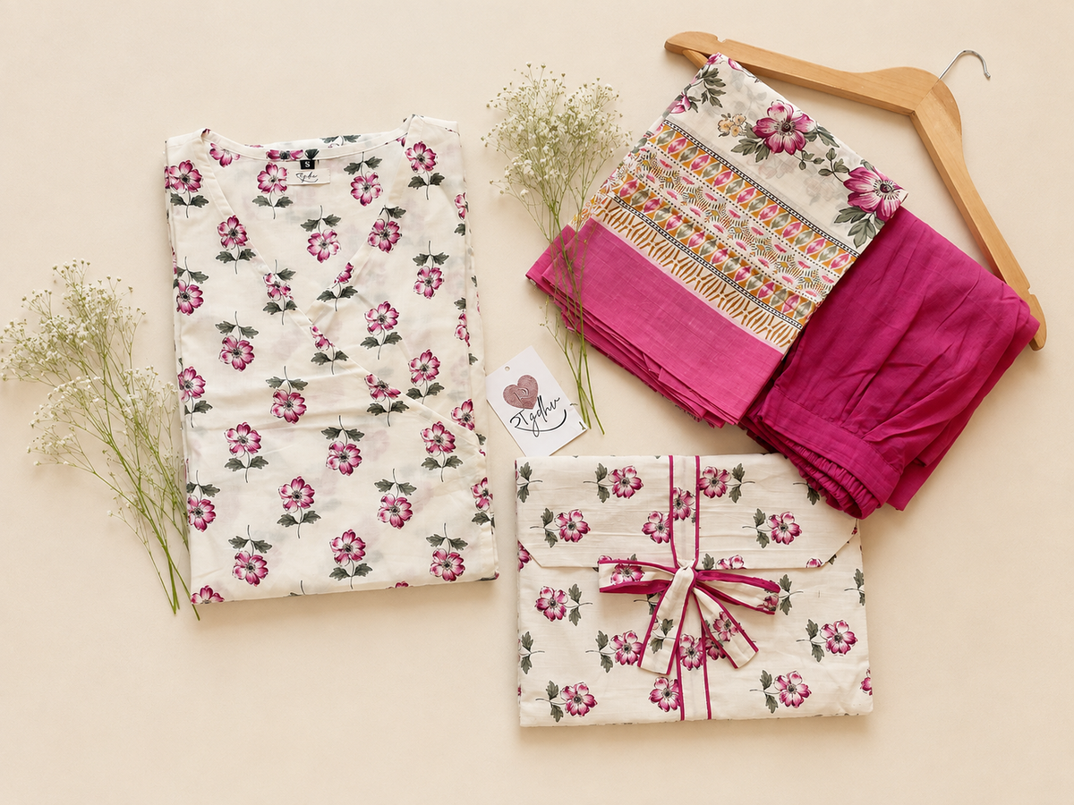 Pure Cotton Angrakha Kurta Set for Women Comfortable | Elegant | Everyday Wear